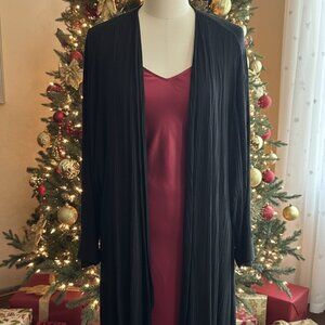 Black Crinkled Rayon Cardigan Fitting Image Size 16 Flowy Open Front Vintage 90s